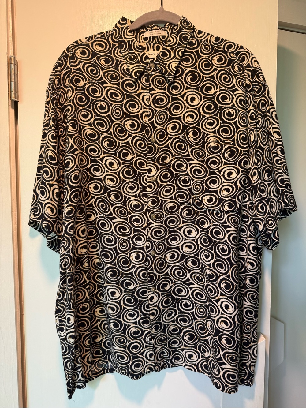 Vintage Pierre Cardin Button-Up Men’s Shirt Black & White Swirl
